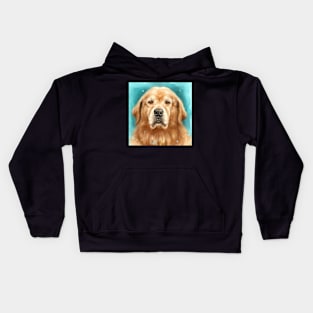 Painting of a Gorgeous Golden Retriever on Light Blue Background Kids Hoodie